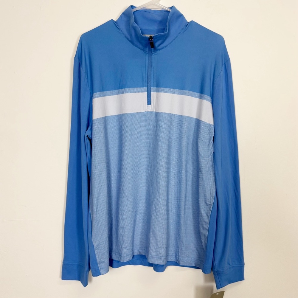 PGA Tour Pullover Quarter Zip Mens Medium Blue Stripe Shirt Long Sleeve NWT